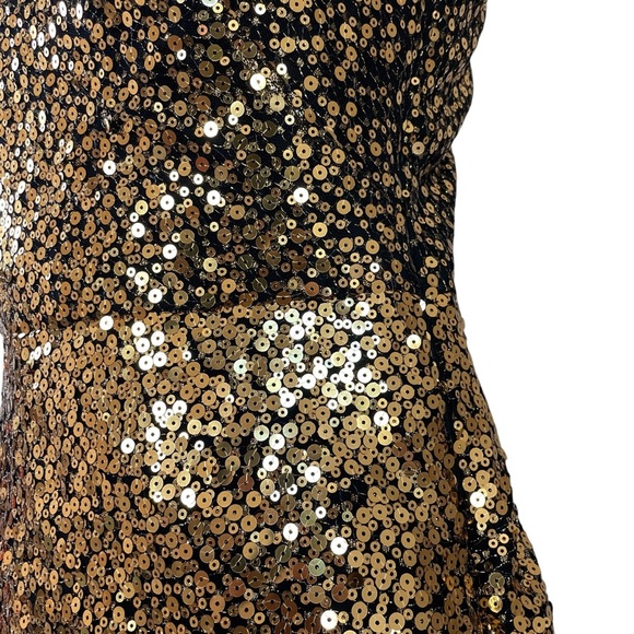 Marchesa Notte Sequined One Shoulder Asymmetric Ruffle Hem Dress Gold Size XS/4 - Picture 8 of 14